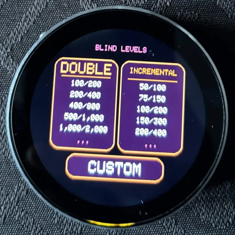 PUCK’em blind levels screen with double, incremental and custom structures